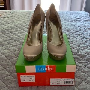 EUC, Charles Davis Champagne satin pumps, size 8